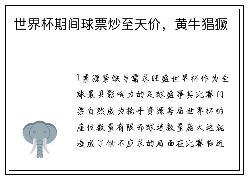 世界杯期间球票炒至天价，黄牛猖獗