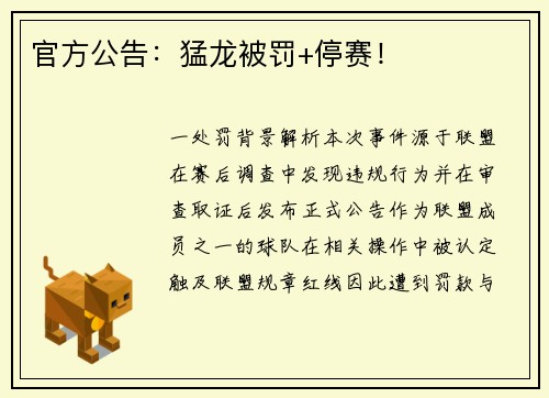 官方公告：猛龙被罚+停赛！